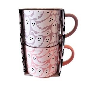 🩷 PASTEL PINK + PURPLE Ghost Mug Set Stackable Halloween Mugs NEW Elum Home